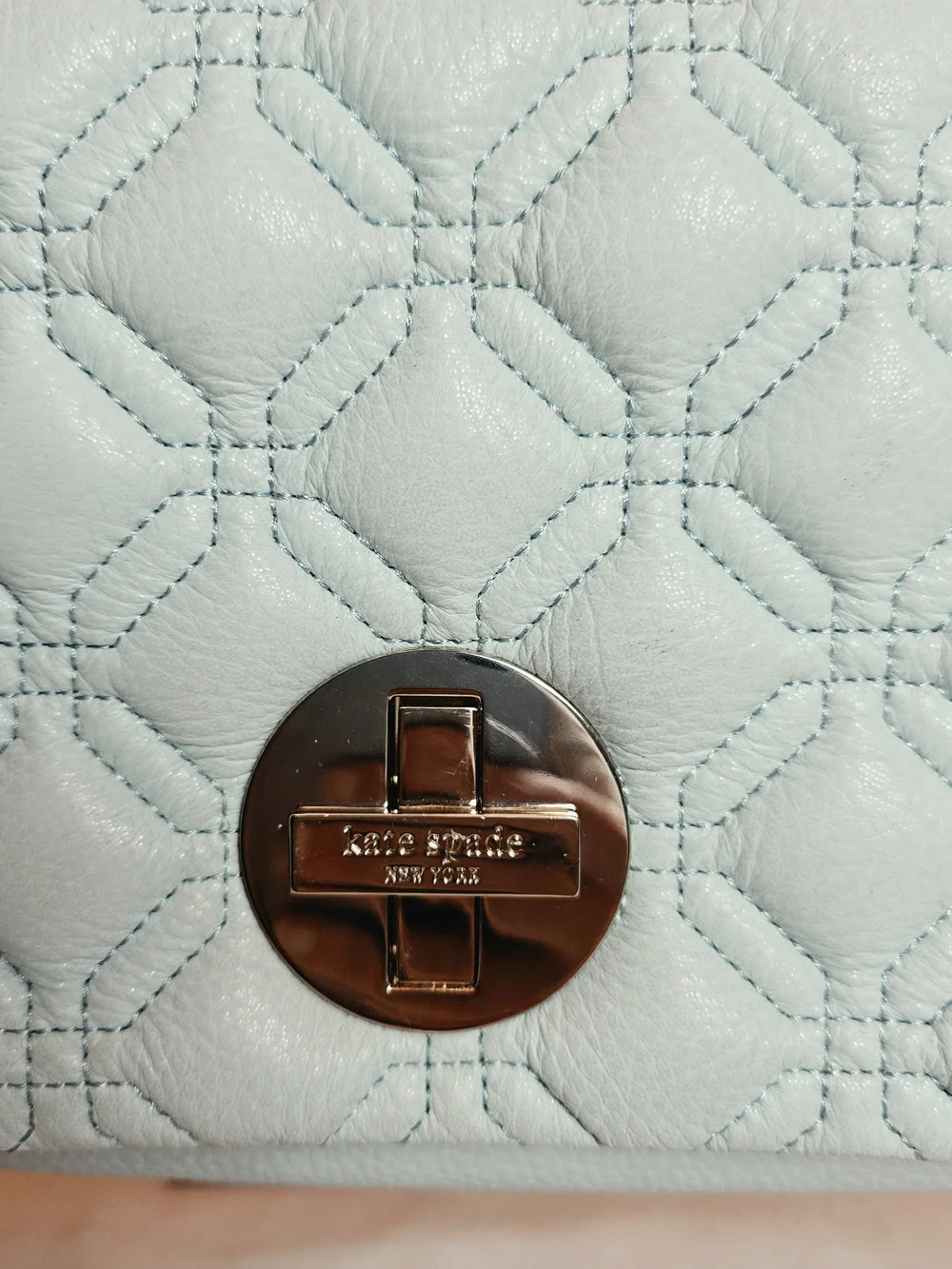 Kate Spade Blue Quilted Leather Chain Shoulder Bag Gold Turn Lock 2008-2012 Era